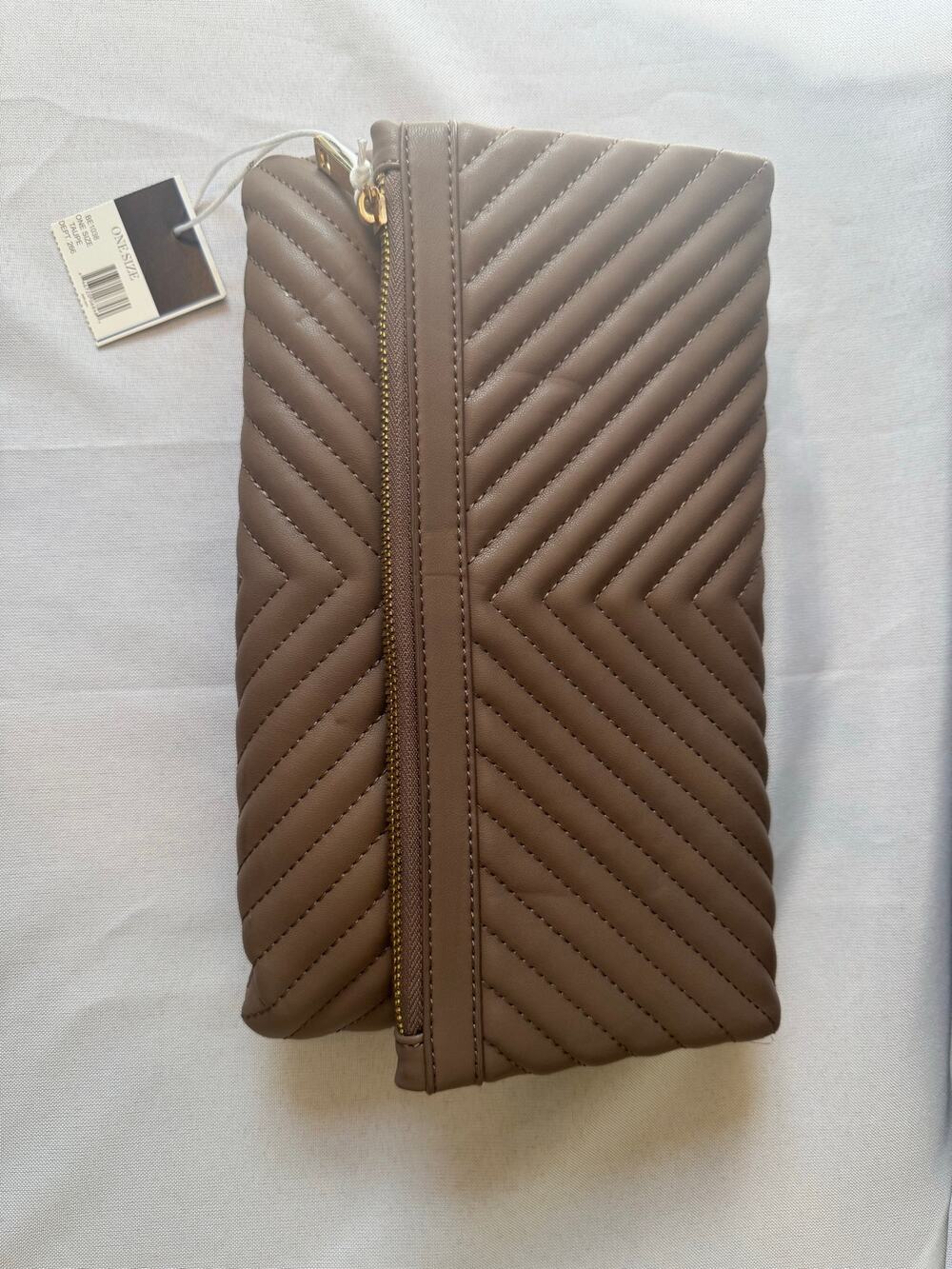 Kaari Blue Taupe Quilted Foldover Clutch Bag Gold Zip NWT